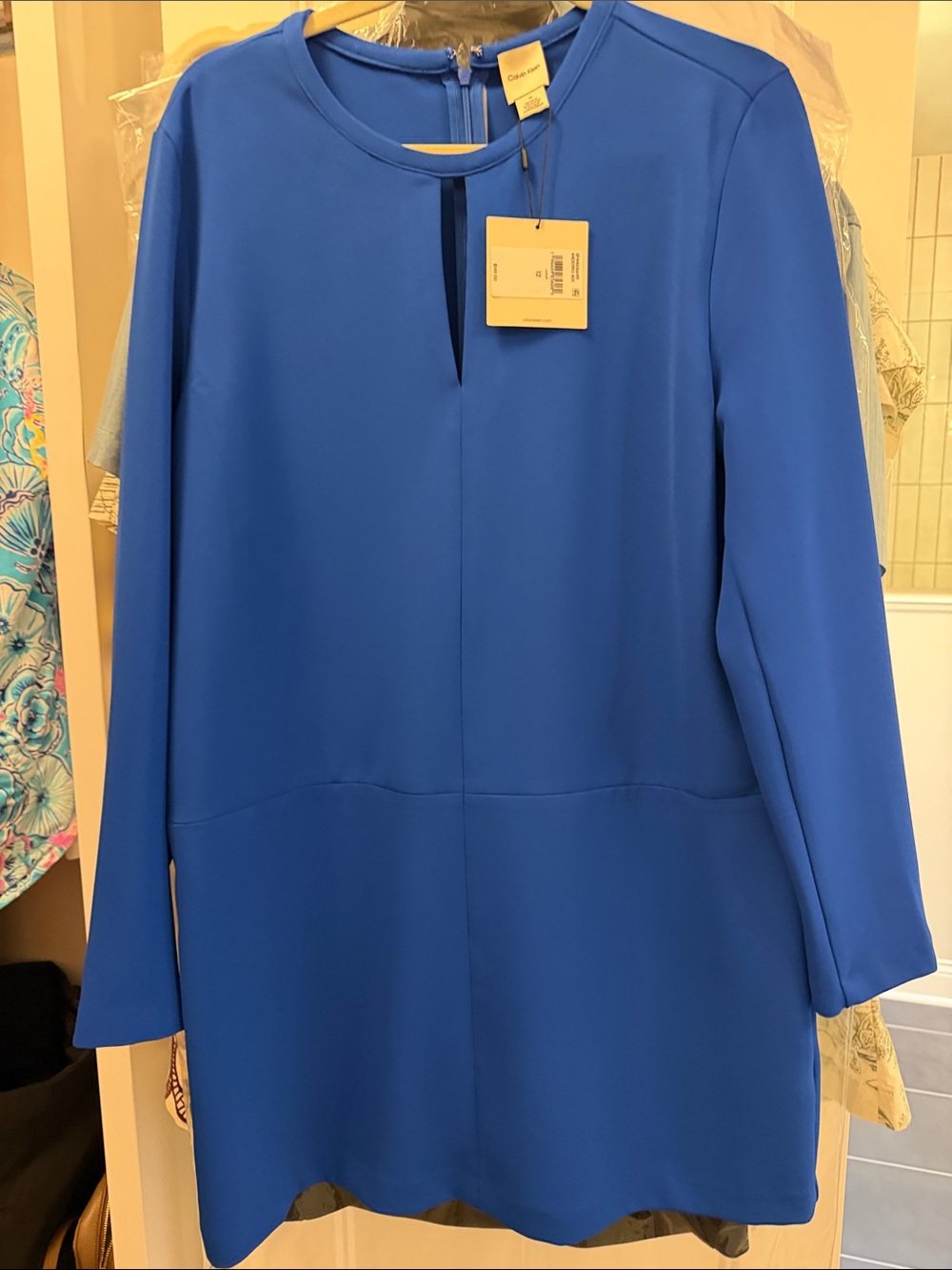 Calvin Klein Cobalt Blue Long-Sleeve Shift Dress